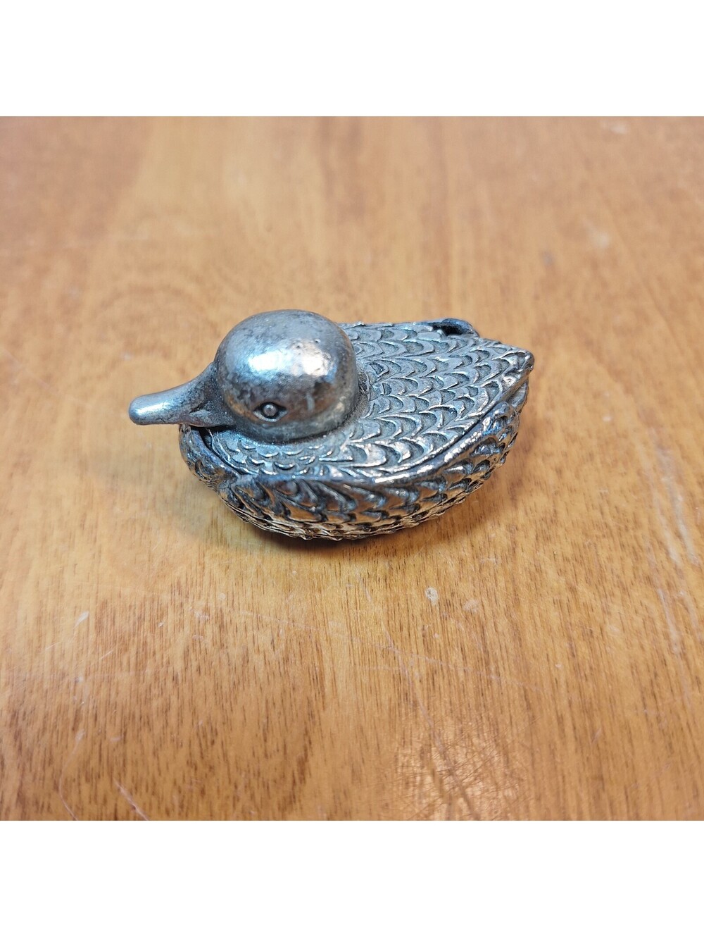 VYG Enamel Silver Tone Duck Trinket Box Pill Box Bird Miniature Collectible 2"L